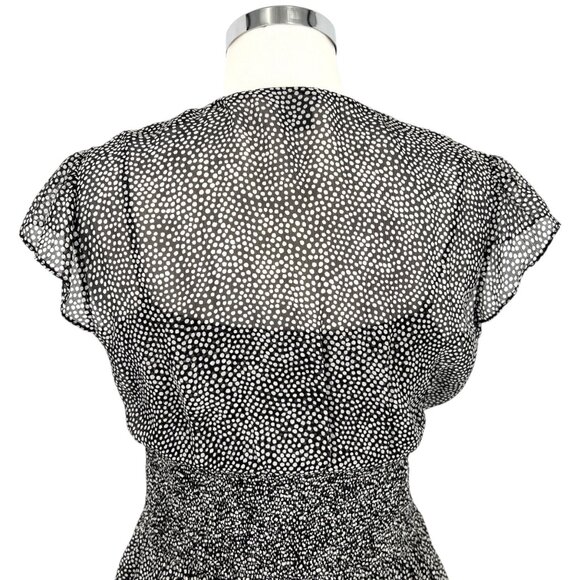 Ann Taylor Black White Polka Dot Silk Blend Smocked Peplum Top Size 6 - Picture 6 of 13